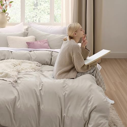 Bedsure Duvet Cover King Size - 3 Pieces Prewashed Cotton-Like Extra Soft Bedding Set, Includes 1 Duvet Cover 104x90 Inches with Zipper Closure & 2 Pillow Shams, Linen, Comforter Not Included