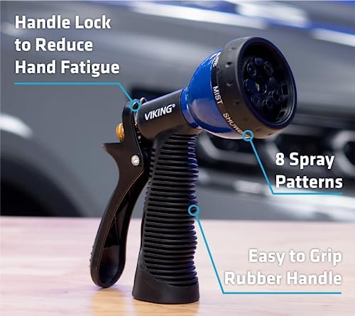 VIKING Hose Nozzle, Garden Hose Nozzle with 8 Spray Patterns, Adjustable and Heavy Duty for Washing Car, Watering Plants, Washing Pets, and Home Use, 2 Pack