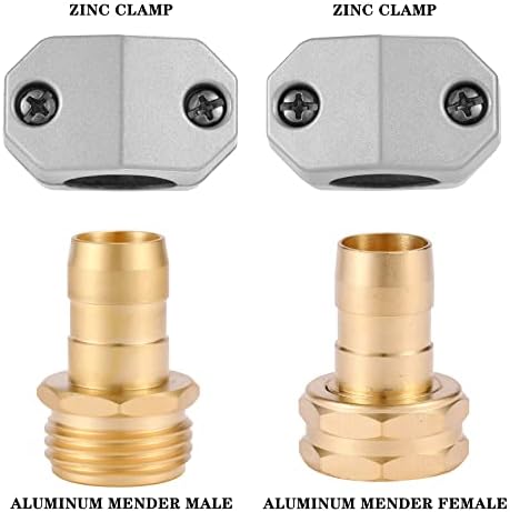 Garden Hose Repair Kits, 3 Sets Aluminum Alloy Water Hose Connector, Fit 3/4" and 5/8" Garden Hose, Male and Female Hose End Repair Fittings Replacement, Hose Mender Kit