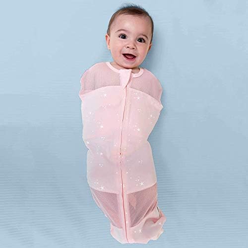 Happiest Baby Sleepea 5-Second Swaddle - 100% Organic Cotton Baby Swaddle Blanket - Doctor Designed Promotes Healthy Hip Development (Teal Stars, Medium)