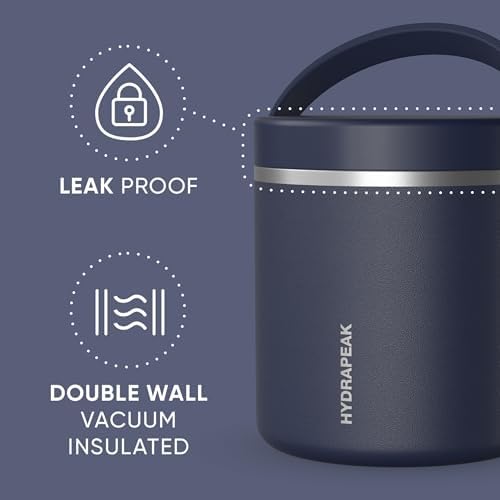 Hydrapeak 25oz Stainless Steel Vacuum Insulated Food Jar | for Hot Food and Cold Food, Wide Mouth Leak-Proof Soup for Adults, 10 Hours Hot and 16 Hours Cold (Navy)