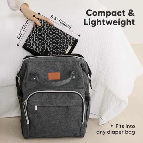 KeaBabies Portable Diaper Changing Pad, Easy Wipe Clean - Foldable Waterproof Baby Changing Mat for Diaper Bag, Compact, Lightweight, Baby Changer Travel Essential, Machine Washable (Black Geo)
