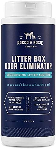 Rocco & Roxie Litter Box Odor Eliminator, Best Natural Urine Deodorizer for Cat Litter Boxes Cats Smell Control, Odor Absorber, Safe for Kitty, 12 oz