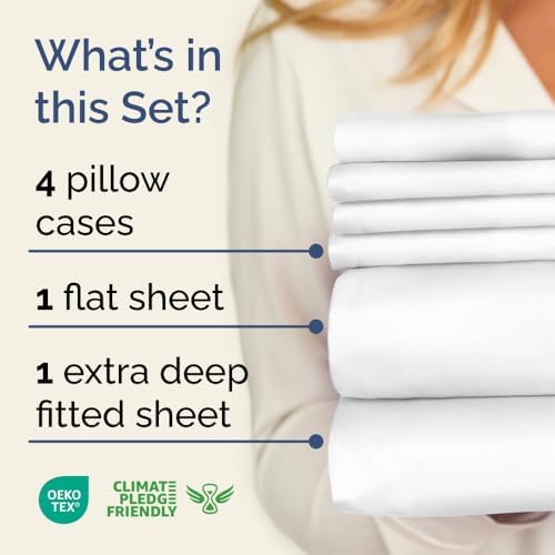 Extra Deep King Sheet Set - 6 Piece Breathable & Cooling Sheets - Hotel Luxury Bedding Set w/18-24 Inch Extra Deep Pockets - Easy & Secure Fit - Super Soft, Wrinkle Free and Comfy - White, King Size