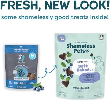 Shameless Pets Soft-Baked Dog Treats, Blueberried Treasure - Natural & Healthy Chews with Mint for Immune Support - Dog Biscuits Baked & Made in USA, Free from Grain, Corn & Soy - 1 Pound (Pack of1)