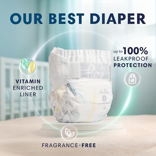 Pampers Pure Protection Baby Diapers, Size 5 (27+ lbs), 132 Count, Up to 100% Leakproof, Premium Plant-based Skin Protection, Hypoallergenic Soft Diapers