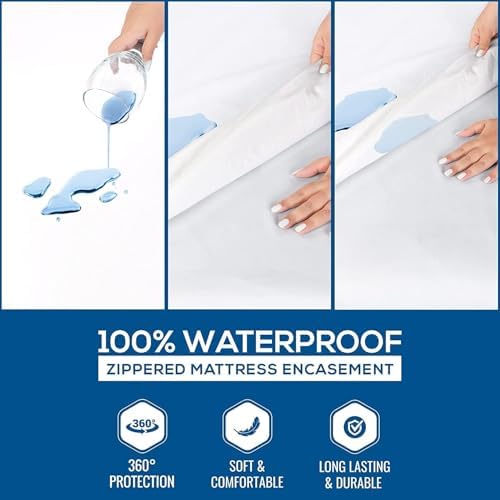 Utopia Bedding Zippered Mattress Encasement Queen, 100% Waterproof Bed Bug and Dust Mite Proof Mattress Protector, Absorbent Six-Sided Mattress Cover