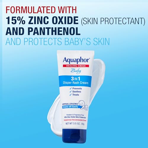 Aquaphor Baby Diaper Rash Cream, 3-in-1 Diaper Rash Relief, 3.5 Oz Tube, (Pack of 3)