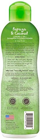 TropiClean 2-in-1 Dog Shampoo and Conditioner, Moisturizing Dog Detangler, Puppy Safe, Made in the USA, Papaya Scent, Cat & Kitten Safe, 20oz.