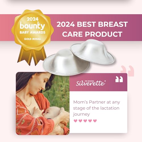 SILVERETTE® The Original Silver Nursing Cups, Nipple Covers for Breastfeeding Essentials, Pure 925 Silver Nipple Shields for Breastfeeding Newborn, Lightweight Nursing Cups, XL Size