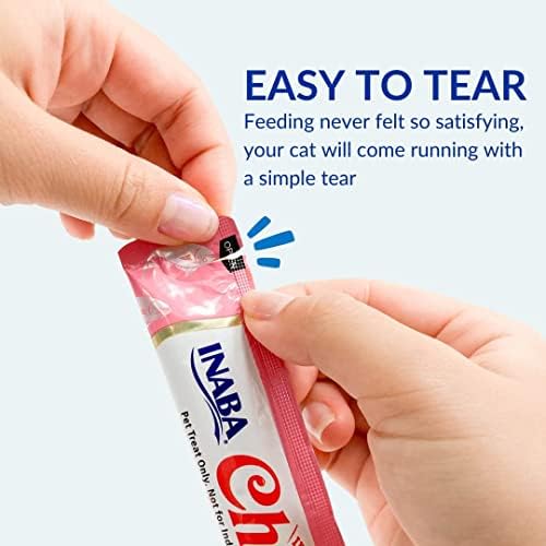 INABA Churu Cat Treats, Grain-Free, Lickable, Squeezable Creamy Purée Cat Treat/Topper with Vitamin E & Taurine, 0.5 Ounces Each Tube, 12 Tubes (4 per Pack), Tuna with Salmon Recipe
