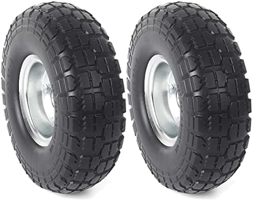 AR-PRO (2-Pack) 10-Inch Solid Rubber Tire Wheels - Replacement 4.10/3.50-4" Flat Free Tire with 5/8" Bearings, 2.2" Offset Hub - Compatible with Hand Truck, Wheelbarrow, Dolly, Gorilla Carts