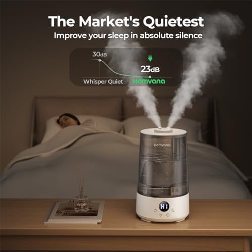 Homvana Humidifiers for Bedroom Home, 3.6 L Cool Mist Top-Fill 34H Super Long Time, Quiet 23dB, Baby Humidifier, Oil Diffuser for Large Room, Plants, Nursery, Office BPA FREE, 7 Color Light Ultrasonic
