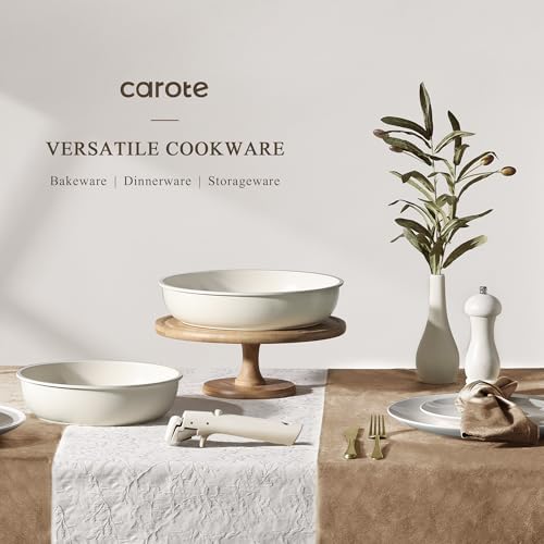 CAROTE 19pcs Pots and Pans Set Non Stick, Cookware Sets, Kitchen Set, Oven/Fridge Safe, Space Saving Pots Set, Nonstick Cooking Set with Versatile Detachable Handle, Induction RV Set, Cream White