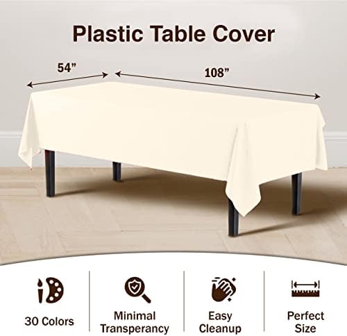 Party Solids 6-Pack Premium Plastic Tablecloth 54in. x 108in. Rectangle Plastic Table Cover - Ivory