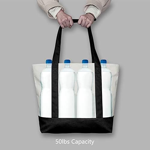 TOPDesign 1 | 3 | 6 | 30 Pack Canvas Tote Bag with an External Pocket, Reusable Grocery Shopping Bag, Top Zipper Closure, Daily Essentials (Black/Natural Pack of 1)
