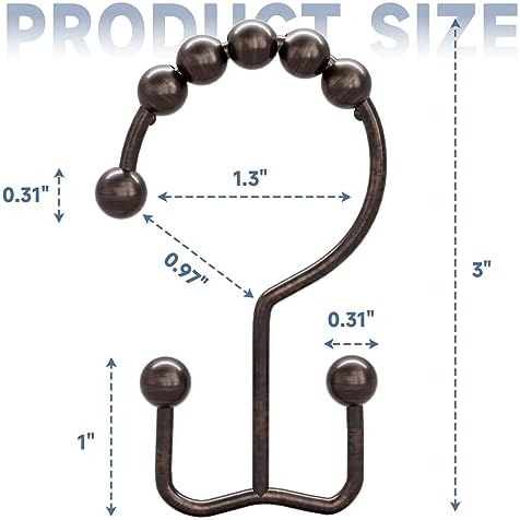 Titanker Shower Curtain Hooks Rings, Rust-Resistant Metal Double Glide Shower Hooks for Bathroom Shower Rods Curtains, Set of 12 Hooks - Bronze