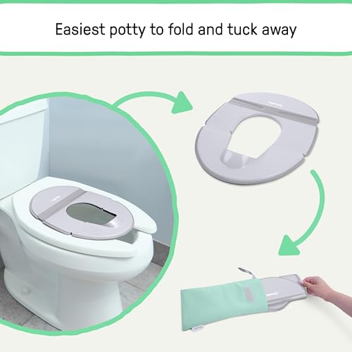Ingenuity Foldaway Travel Potty Training Seat with Storage Bag, Folding & Portable Toddler Potty Seat, Easy One-Handed Open, Non-Slip Grip