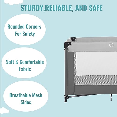 Dream On Me Zazzy Portable Playard with Bassinet in Grey, Packable and Easy Setup Baby Playard, Lightweight and Portable Playard for Baby with Mattress and Travel Bag