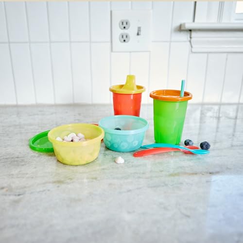 The First Years Take & Toss Spill Proof Sippy Cups - Rainbow Party Pack - Reusable Toddler Cups - Kids Cups and Snap On Lids for Ages 9 Months and Up - 20 Count