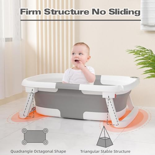 Collapsible Baby Bathtub,Baby Bath Tub with Soft Cushion & Thermometer,Baby Bathtub Newborn to Toddler 0-36 Months,Portable Travel Baby Tub