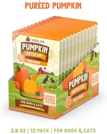 Weruva Pumpkin Patch Up!, Pumpkin Puree Pet Food Supplement for Dogs & Cats, 2.80oz Pouch (Pack of 12)