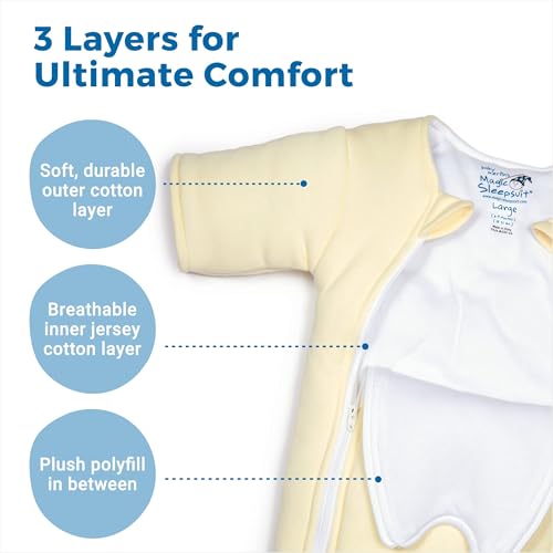 Magic Sleepsuit Baby Merlin's Cotton Baby Swaddle Transition Product - Soft and Cozy Design, Double Zipper for Easy Diaper Changes, Promotes Safe Sleep, 3-6 Months - Cream - Small 12-18lbs