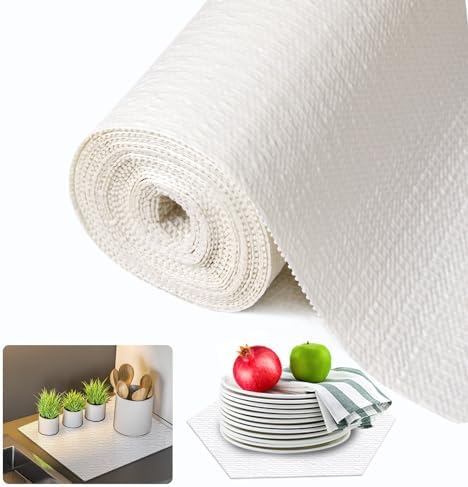 Beautysaid Shelf and Drawer Liner for Kitchen Cabinet, Non Adhesive Non Slip Shelf Paper Waterproof Washable Thickened for Dresser Pantry Shelve Bathroom Protector Liner(White,12 in x 20FT)