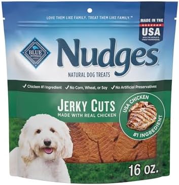 Blue Buffalo Nudges Jerky Bites Dog Treats, Made in the USA with Natural Ingredients, Bite-Sized Pieces, Chicken, 16-oz Bag