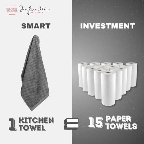 Infinitee Xclusives 100% Cotton Kitchen Towels - 15x25 Inch Ultra Soft Tea Towel, Super Absorbent Terry Dish Towels for Kitchen Linens |Grey|