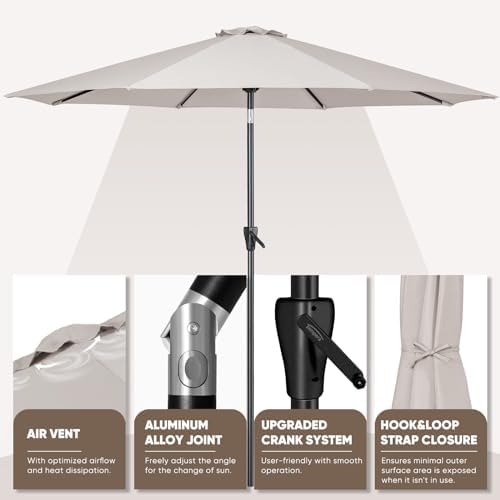 Tempera Patio Market Outdoor Table Umbrella with Push Button Tilt and Crank,Large Sun Umbrella with Sturdy Pole&Fade resistant canopy,Easy to set