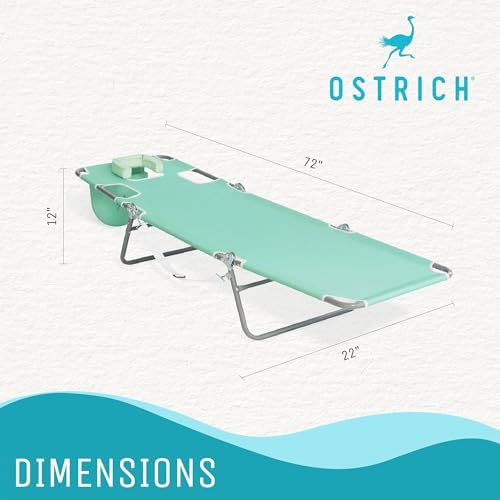 Ostrich Folding Beach Lounge Chair, Reclining Outdoor Chaise Lounger, Teal