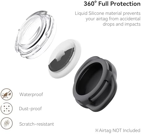 Waterproof Airtag Dog Collar Holder, Silicone & ABS Airtag Holder for Dog & Cat Collars, Ultra-Durable, Lightweight and Protective Airtag Case (Black & Rose, Small)