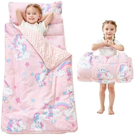 Toddler Nap Mat with Pillow and Blanket, Extra Large Rolled Napping Mats,Slumber Bags for Boys Girls,Kids Sleeping Bag for Daycare, Preschool Travel Camping