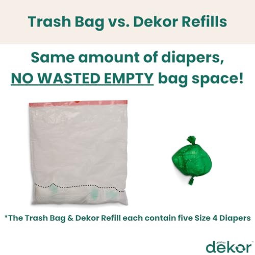 Diaper Dekor Plus Diaper Pail Refills | 4 Count Unscented | Exclusive End-of-Liner Marking | Thick, Quick & Easy to Replace | Most Economical Refill System | for Original and Eko Style Pails