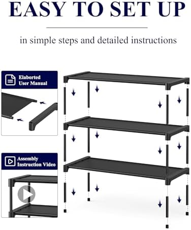Kitsure Shoe Rack - Premium Non-Woven Shoe Rack Shelf, Shoe Organizer for Closet, Entryway, Garage & Corridor, Sturdy & Durable Long Stackable Shoe Shelves, Medium, Black