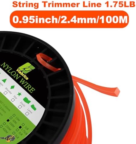 String Trimmer Line, Square Orange Heavy Duty Weed Eater String, Premium Nylon Universal 0.095" x 1.7LB, 330Foot