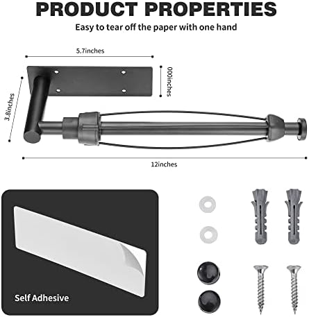 Under Cabinet Wall Mount Paper Towel Holder, Self-Adhesive Bar, Stainless Steel 13 inch (Black)