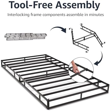 Amazon Basics Smart Box Spring Bed Base, 9-Inch Height Mattress Foundation, Tool-Free Easy Assembly, King, 79"L x 75.5"W x 9"H, White