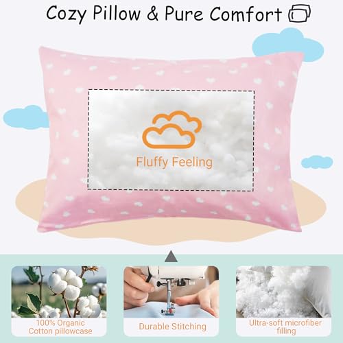 ZPECC Toddler Pillow with Pillowcase - 13x18 Organic Cotton Hypoallergenic Kids Pillow, Baby Essentials for Travel Crib Daycare Stroller (Intended for Age 2 and up) Love