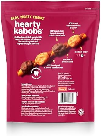 Hartz Oinkies Hearty Kabob Dog Treats with 100% Real Chicken, Duck, Sweet Potato & Carrot, Rawhide-Free, Natural Dog Treats, Highly Digestible Long Lasting Chews, 18 Count