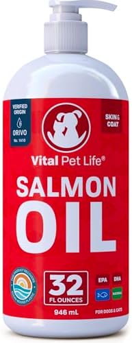 Salmon Oil for Dogs & Cats - Healthy Skin & Coat, Fish Oil, Omega 3 EPA DHA, Liquid Food Supplement for Pets, All Natural, Supports Joint & Bone Health, Natural Allergy & Inflammation Defense, 32 oz