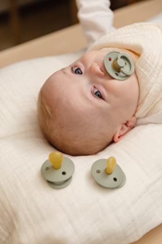 BIBS Pacifiers 0-6 Months | 2-Pack Soothers | BPA-Free Round Nipple | Made in Denmark | Dusty Blue/Steel Blue Colour Pacifier