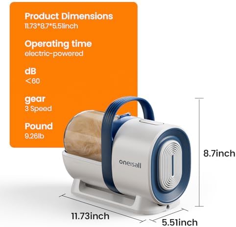 oneisall Dog Grooming Vacuum, Pet Grooming Vacuum with Clipper Nail Grinder, 1.5L Dust Cup Dog deshedding Vacuum Brush with 7 Pet Grooming Tools for Shedding Pet Hair, Home Cleaning