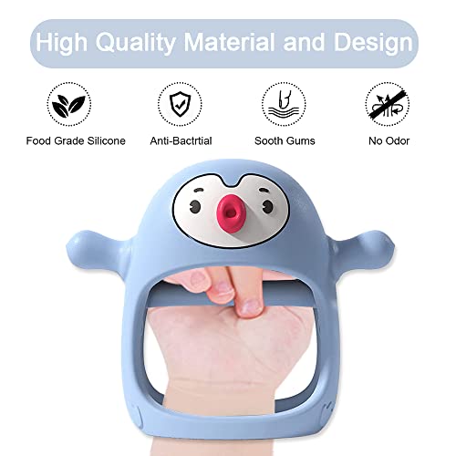 Smily Mia 2pack Baby Teething Toys for 0-6 3-6Months |Penguin Teether | Hand Teethers| Teething Mittens|Chew Toys for Teething Pain Relief, Baby Pacifiers| New Born Essentials, Blue+Grey