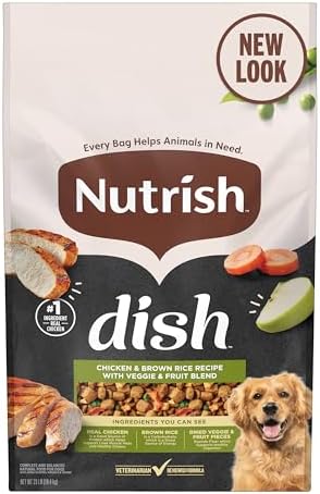 Nutrish Dish Premium Dry Dog Food, Chicken & Brown Rice Recipe with Veggies & Fruit, 23 Pounds