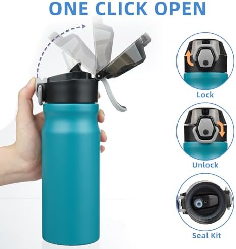 BJPKPK 18oz Insulated Water Bottle With Straw Stainless Steel Double Wall Water Bottles BPA Free Leak Proof Thermos With Lockable Flip Lid And Soft Silicone Spout,Laguna