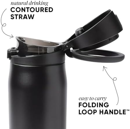 Simple Modern Mesa Loop Water Bottle with Straw | 24oz Cup Holder Friendly Insulated Stainless Steel Bottles for Travel, Sports and School | Midnight Black