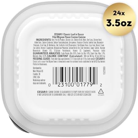 Cesar Wet Dog Food Classic Loaf in Sauce Filet Mignon Flavor, 3.5 oz. Easy Peel Trays (24 Count, Pack of 1)