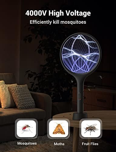 YISSVIC Electric Fly Swatter 4000V Bug Zapper Racket Dual Modes Mosquito Killer with Purple Mosquito Light Rechargeable for Indoor Home Office Backyard Patio Camping